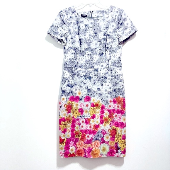 Talbots Gray Floral Print Ombré Sheath Floral Dress - Picture 1 of 11